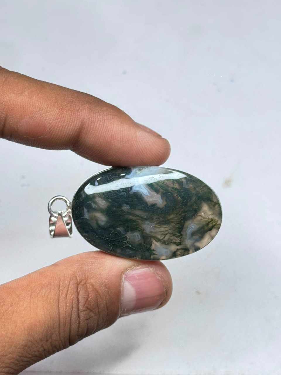Natural Moss Agate 925 Sterling Silver Pendant Handmade Jewelry