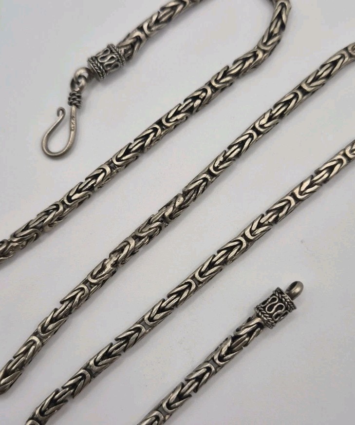 Sterling Silver 925 Bali Byzantine Link Chain Necklace S Hook 20″ 3mm 26.6g