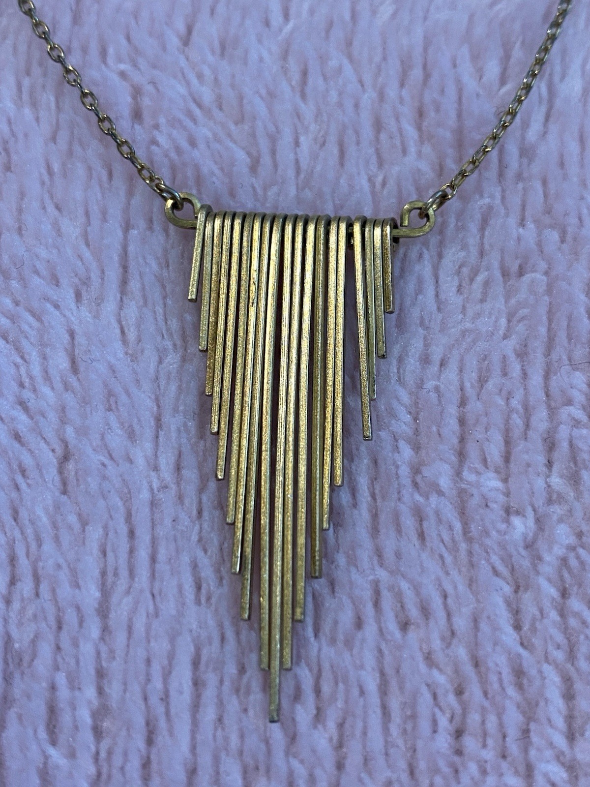 Gold Tone 925 Sterling Silver Trendy Triangle Bars With Chain 16” Necklace