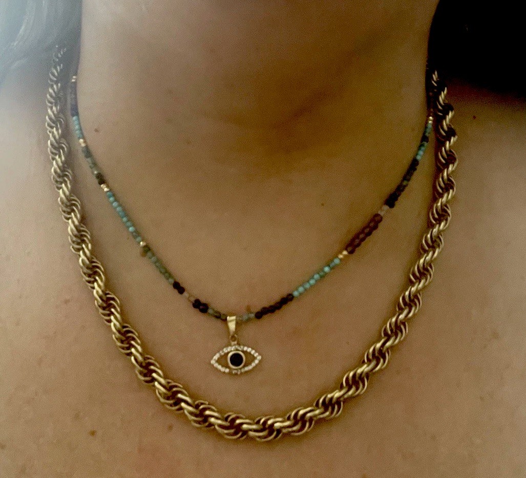 Gold 10k multi color gemstone necklace Evil Eye Pedant
