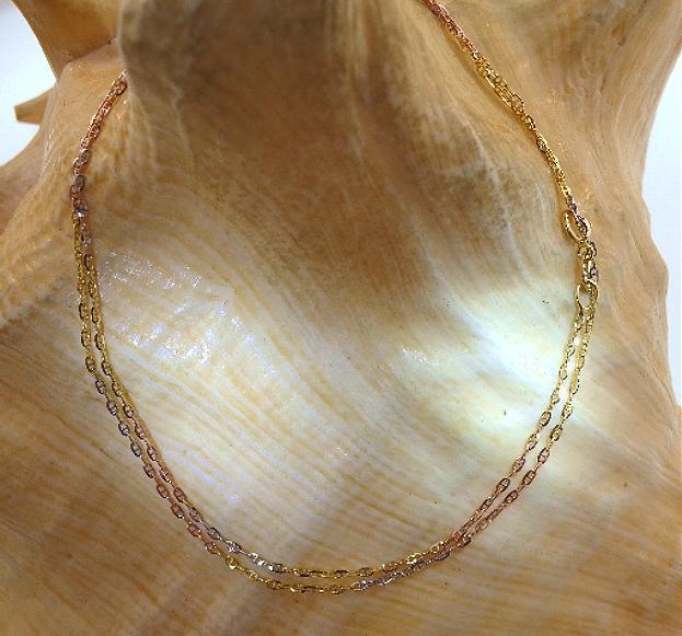 1.1MM ITALIAN 14K TRI-COLOR GOLD DIAMOND CUT DC ANCHOR CHAIN NECKLACE 16″-24″