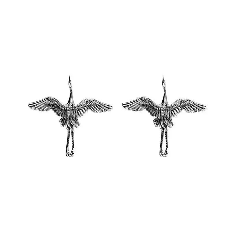 925 Sterling Silver Flying Crane Earrings Retro Bird Animal Fashion Jewelry Gift