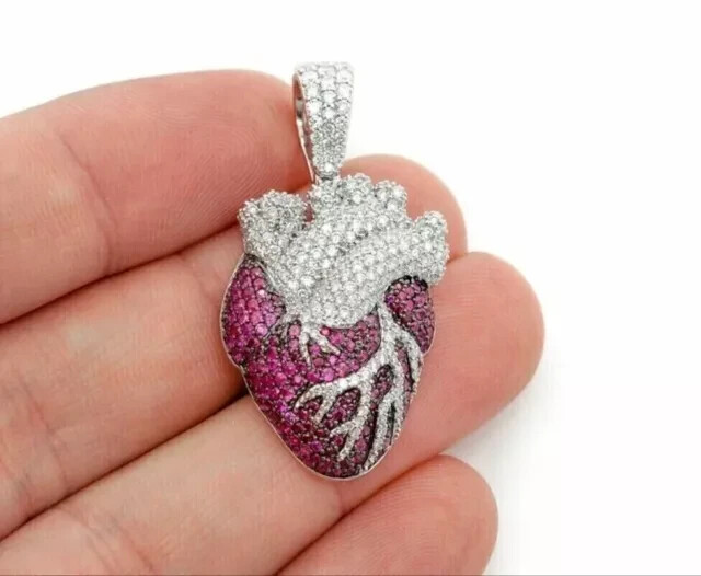 3.00 Ct Round Cut Lab-Created Ruby Women’s Heart Pendant 14K White Gold Plated