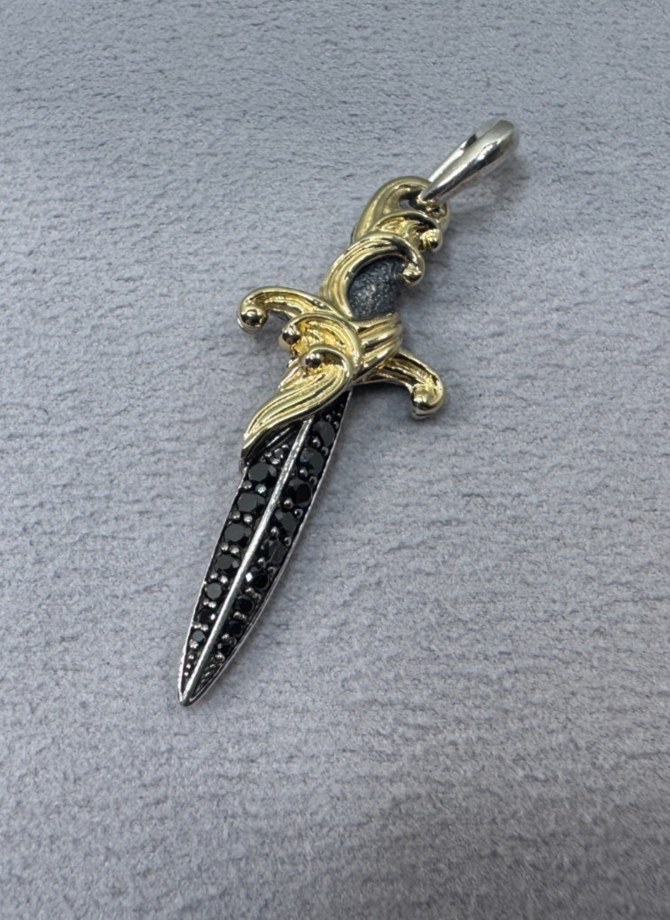 David Yurman Waves Dagger Amulet Pendant – Sterling w/ 18k Gold & Black Diamonds