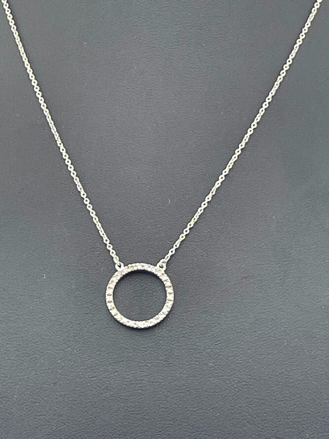 925 STERLING SILVER CZ CIRCLE NECKLACE 16-17″ ETERNITY LOVE PROMISE FRIENDS 2597
