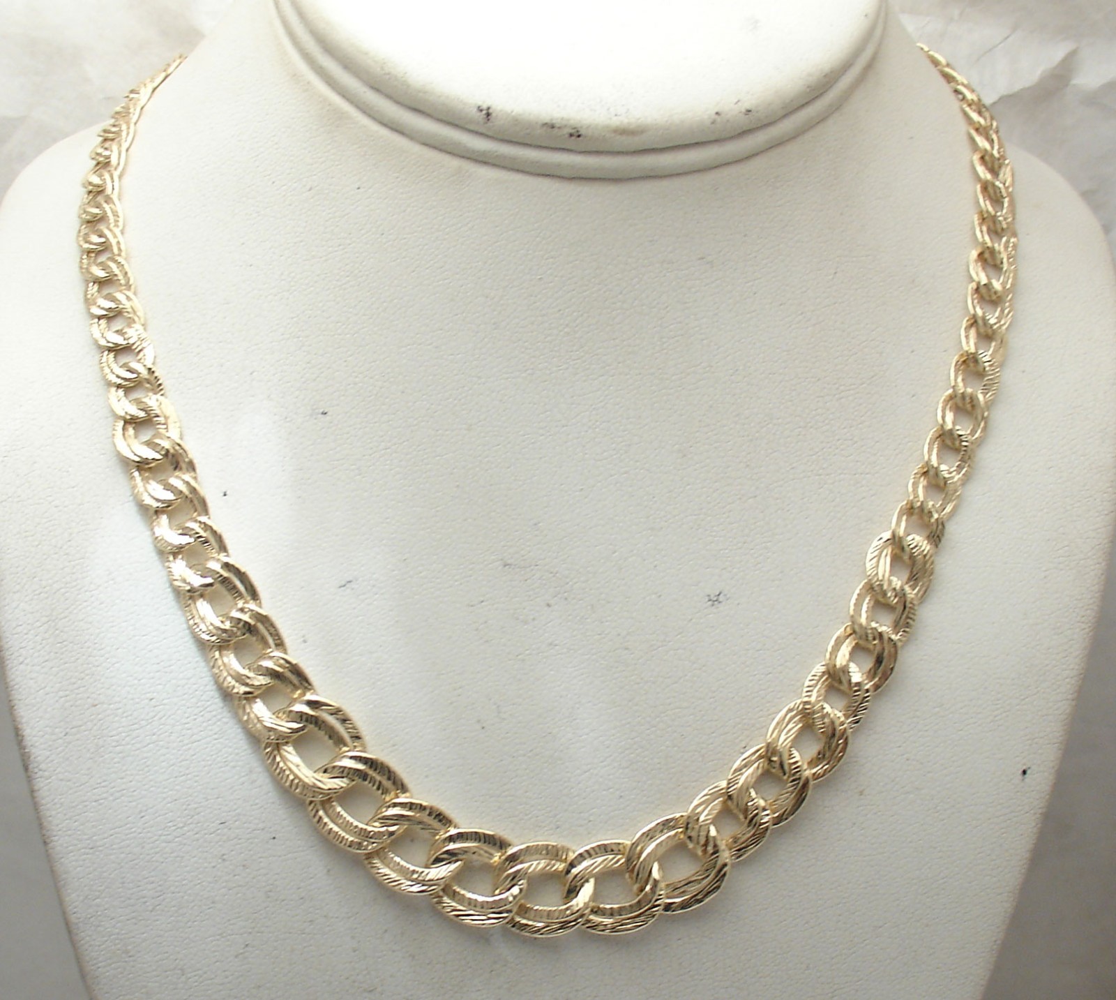 Technibond Graduated Double Curb Chain Necklace 14K Yellow Gold Plated Silver