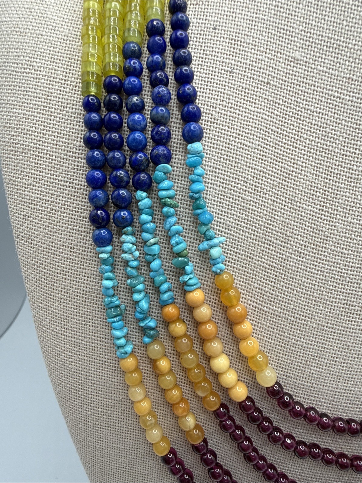 Jay King Natural Multi Gemstone 5 Strand 925 Beaded Waterfall Necklace