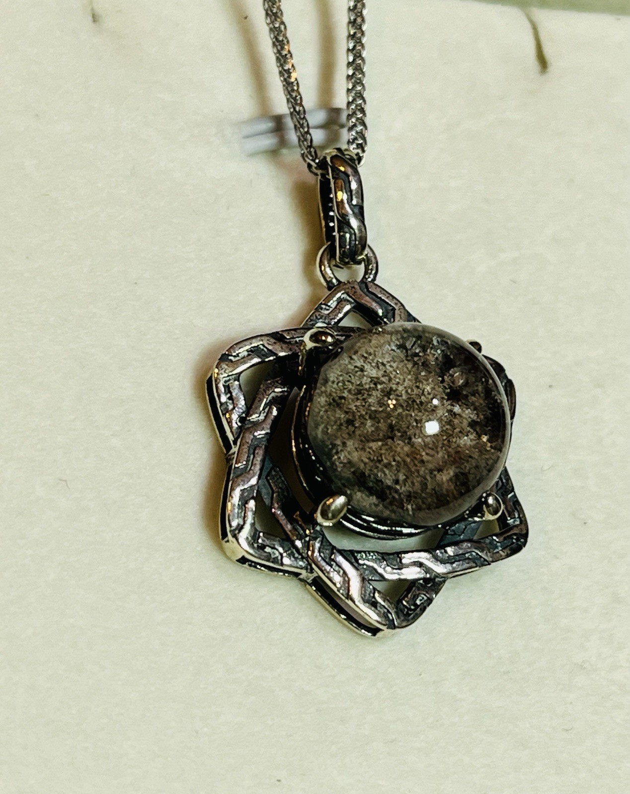 925 Sterling Silver Stunning Natural Garden Quartz 6 Point Star Pendant Necklace