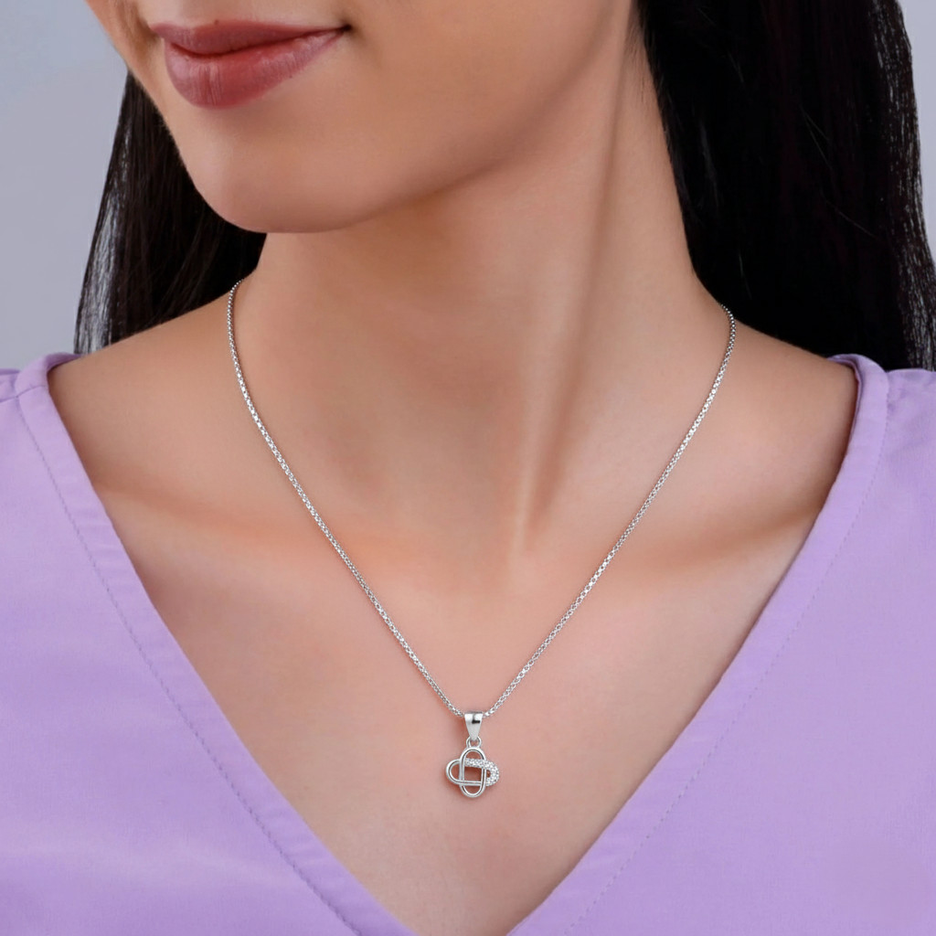 Silvara PDT-4 925 Sterling Silver Bow Circle Pendant with Blue & White Stones