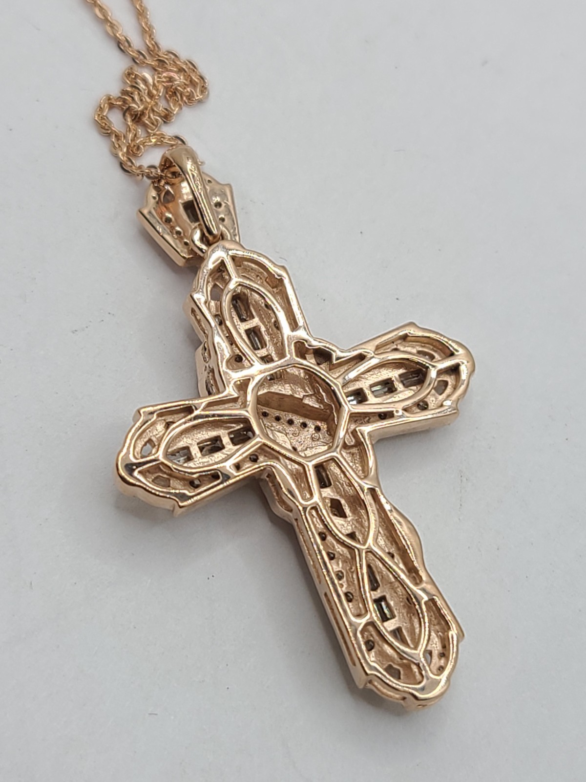 Champagne Diamond 1.00 ctw Eternal Cross Pendant Necklace 18K Vermeil Rose Gold