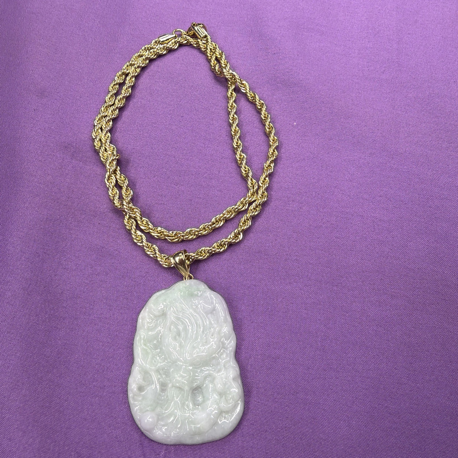 Real 10K Bail Top 100% Natural Green Jade Pendant Dragon Myanmar Jade FREE CHAIN
