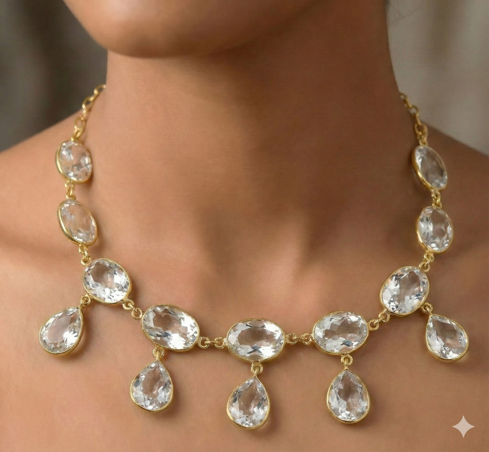 White Topaz Gemstone 925 Sterling Silver Jewelry Necklace Size-17-18″