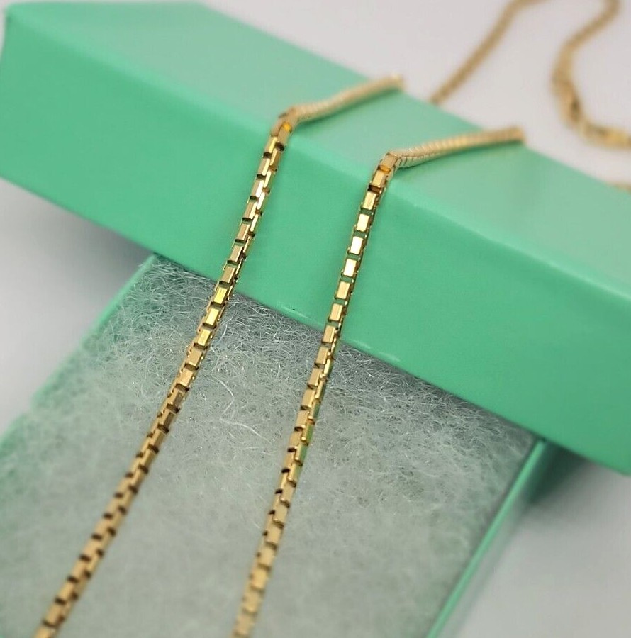 Authentic 14K Solid Yellow Gold Box Chain Necklace 1mm-2.5mm All Size 16″-30″