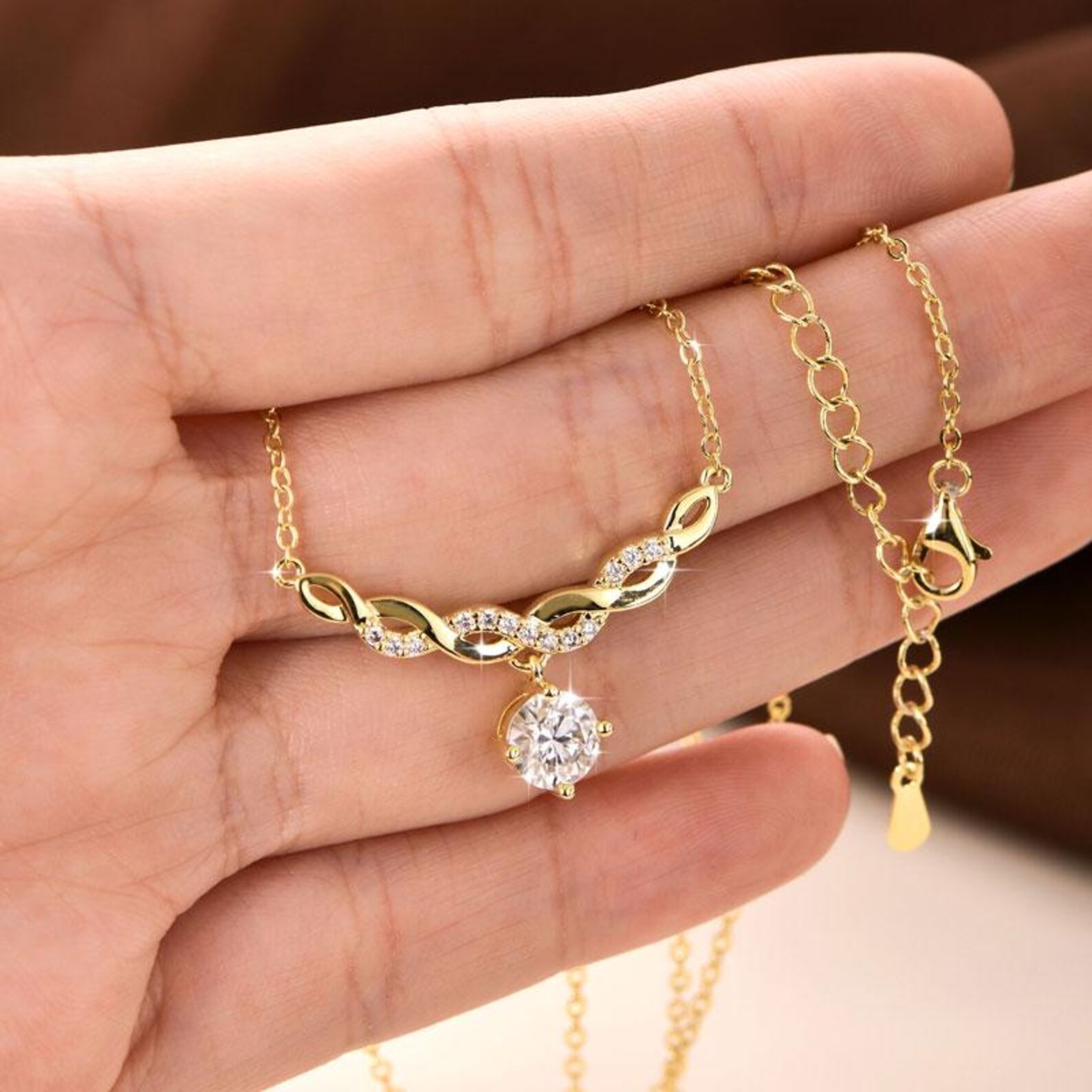 Infinity Necklace with Sparkling 2ct Moissanite – Timeless Jewelry Gift for Her