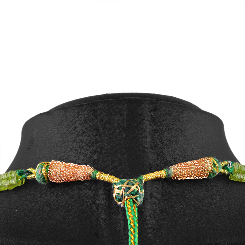 BEST 150.00 CTS NATURAL GREEN PERIDOT 2 LINE ROUND FACETED BEADS NECKLACE (RS)