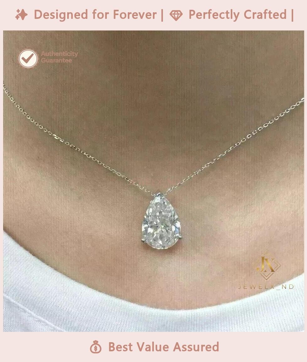 Anniversary Gift Natural 1Ct Pear Diamond Chain Classic Necklace 14K White Gold