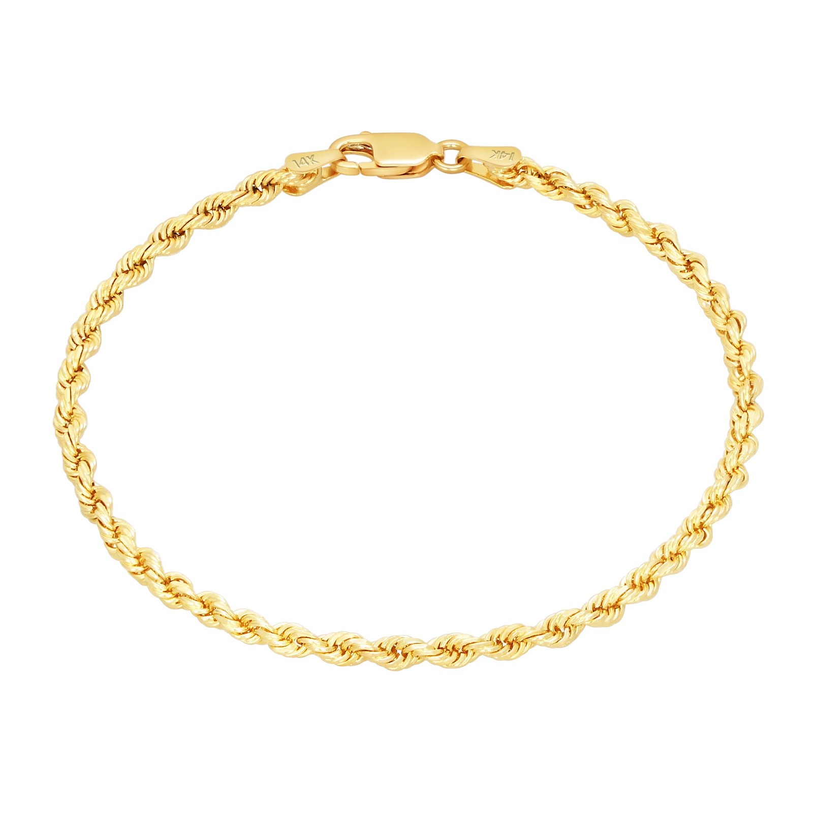 Real 14K Yellow Gold Solid 2.5mm Diamond Cut Rope Chain Bracelet Anklet 7″ 8″ 9″