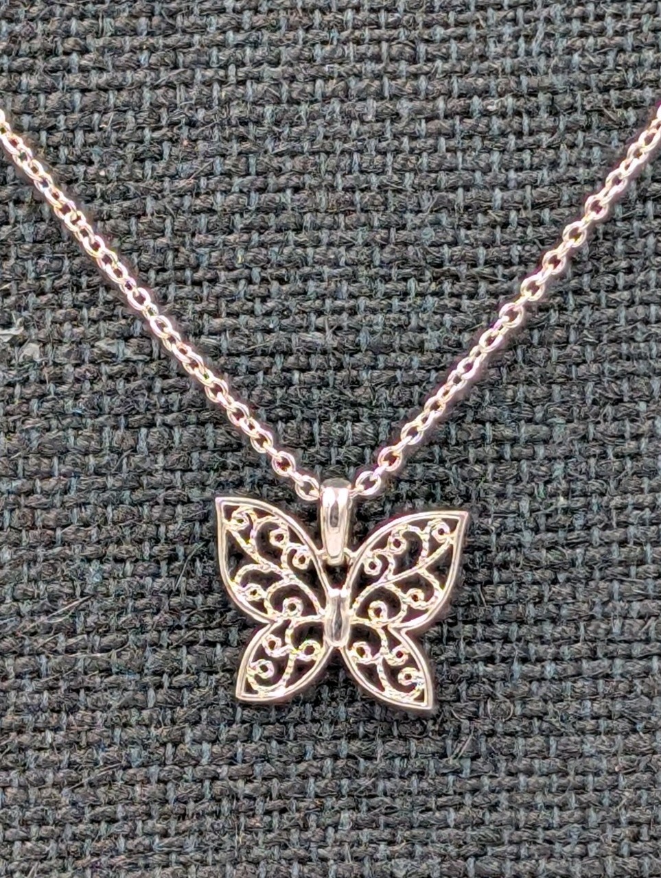 READ!! By SU Sterling Filigree Open Butterfly Pendant 16.25″ Cable 925 Necklace