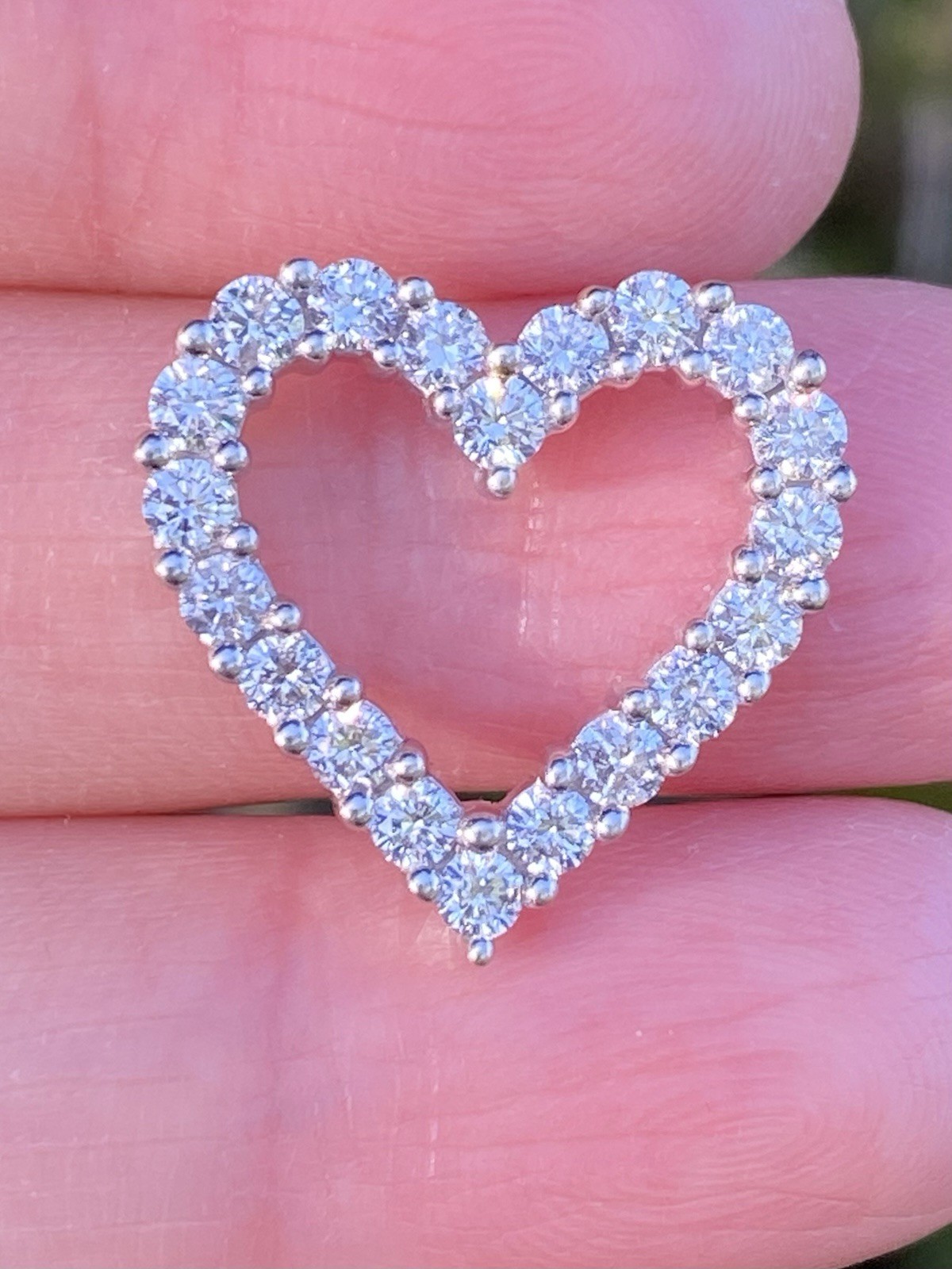 1.00CTW 100% Natural Diamond Open Heart Pendant 14k White Gold