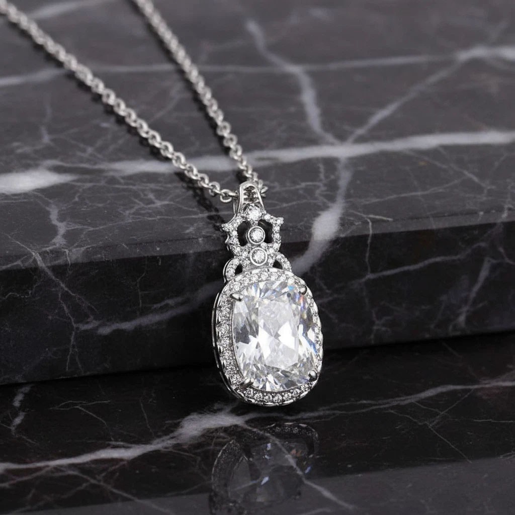 RARE 9.55 Ct Certified White Treated Diamond Solitaire Pendant in 925 Silver