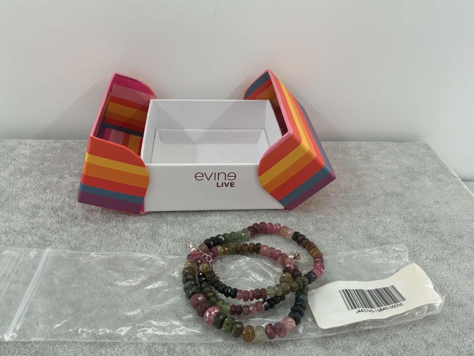 Multi Tourmaline Bead Necklace Sterling Silver 925 Signed KJC India 18in 5mm Box