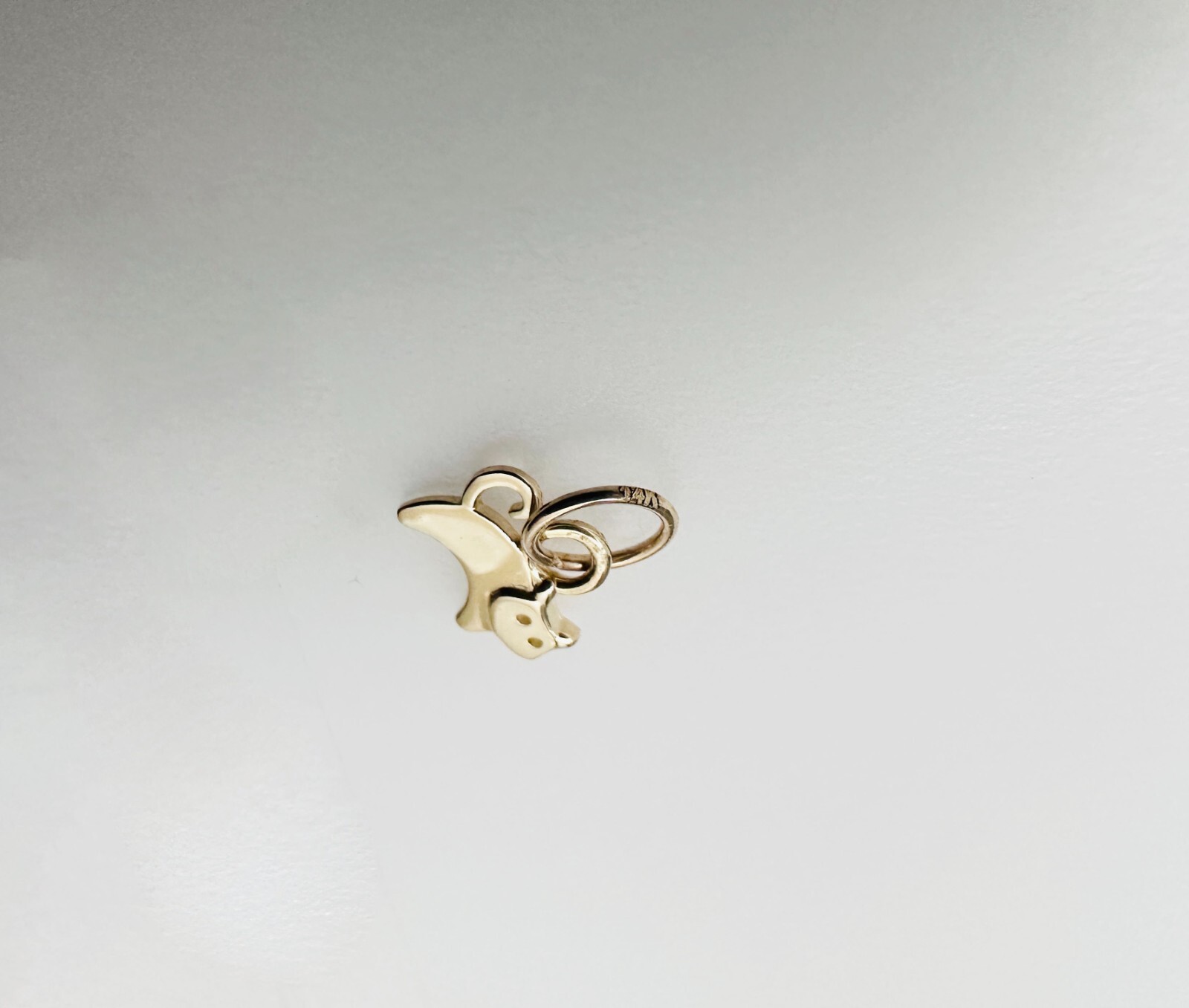 14K Solid Yellow Gold Teeny Tiny – Very Small Kitty Cat Charm Pendant 9x6mm
