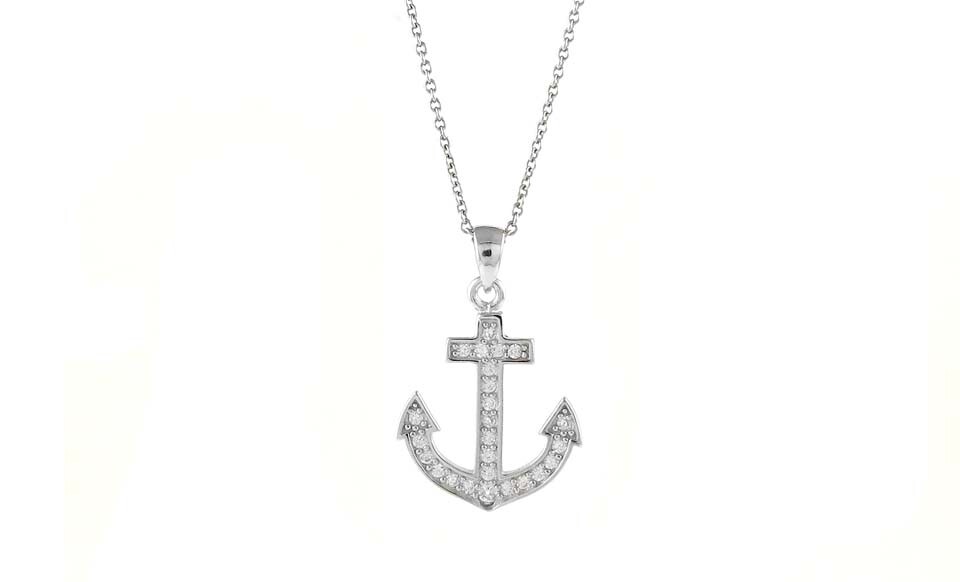 925 Sterling Silver Anchor Necklace Made With Crystals From Swarovski – 18″