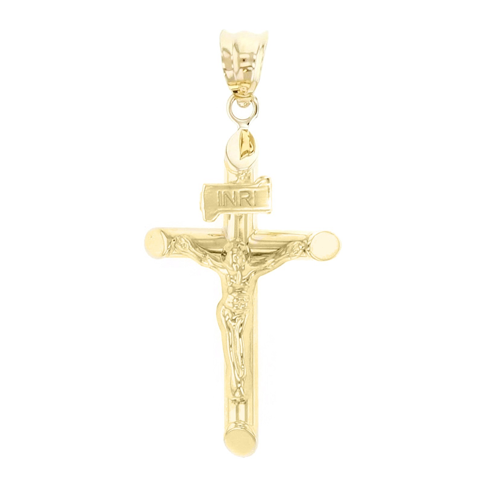 Italian 14k Yellow Gold Hollow INRI Crucifix Cross Charm Pendant 1.2″ 0.9 grams