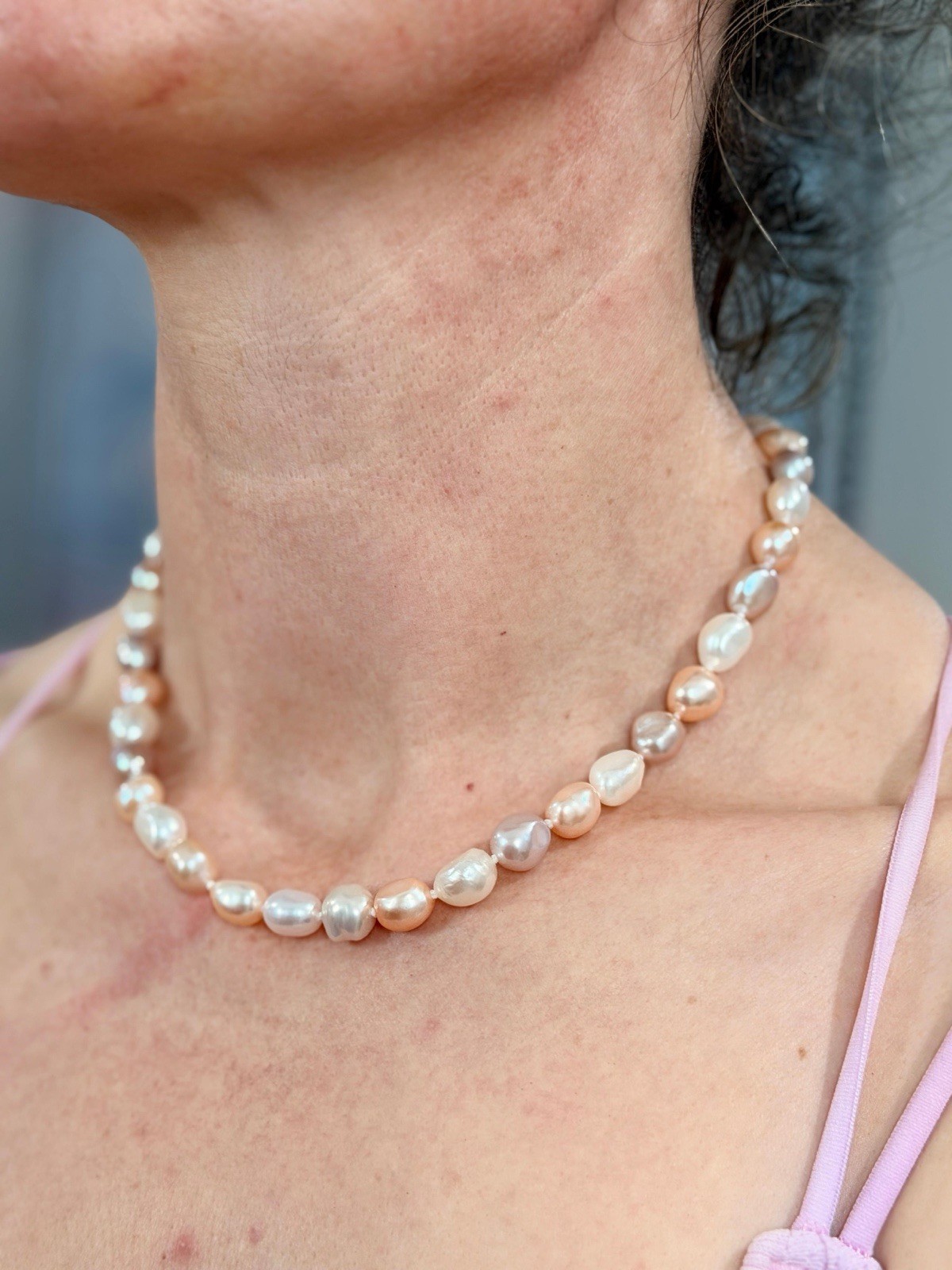 June Birthstone Multicolor Pastel Pink White Purple Pearl Bridal Necklace, Gift