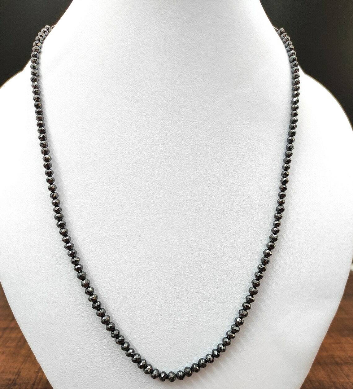 Fine Quality 4mm Certified Black Diamond Faceted Beads Necklace 24 Inches