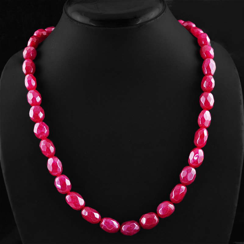 TOP AAA 384.75 CTS EARTH MINED ENHANCED RUBY OVAL FACETED BEADS NECKLACE STRAND