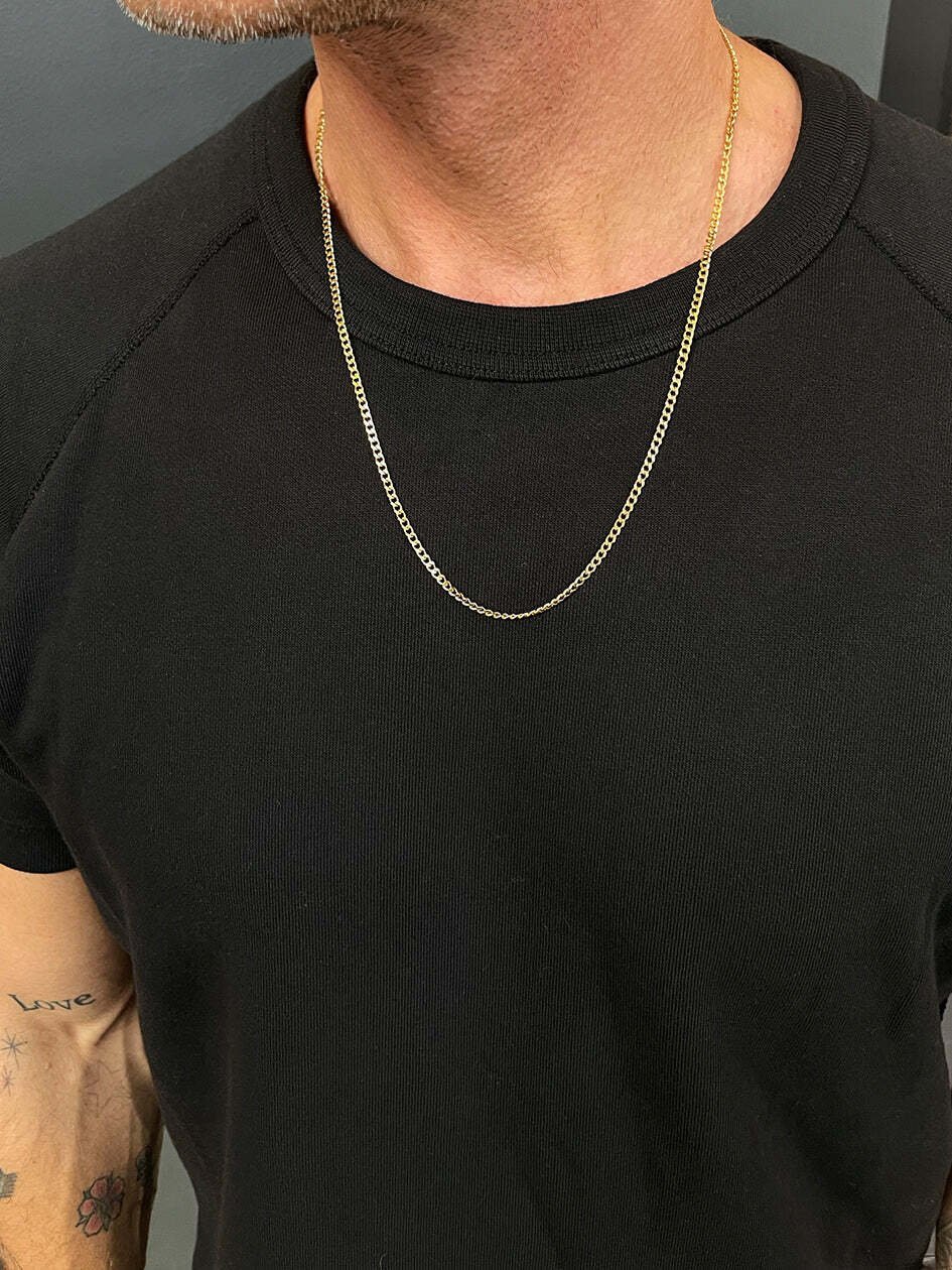 14K Solid Yellow Gold Cuban 2.5mm Chain Necklace 16″ 18″ 20″ 22″ 24″ 26″ 30″