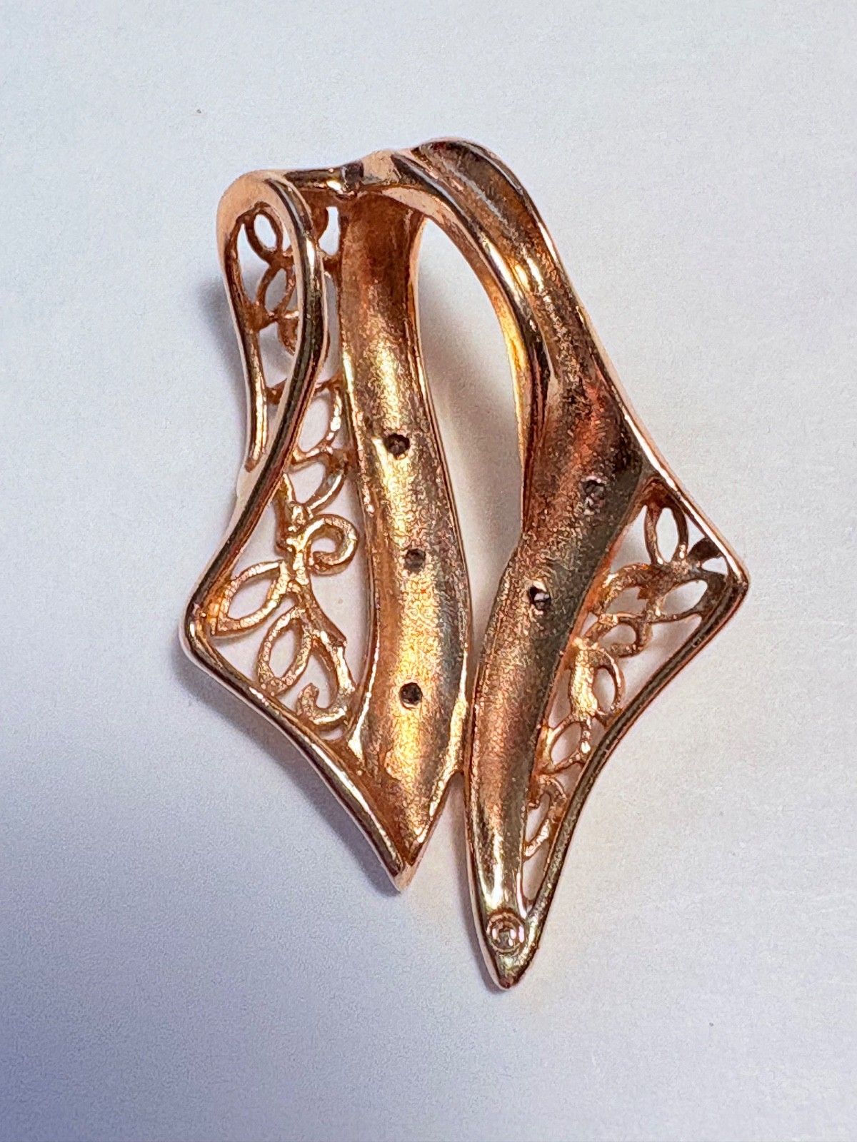 10K Yellow & White Gold Slide Pendent w 5 Round Cut Diamonds