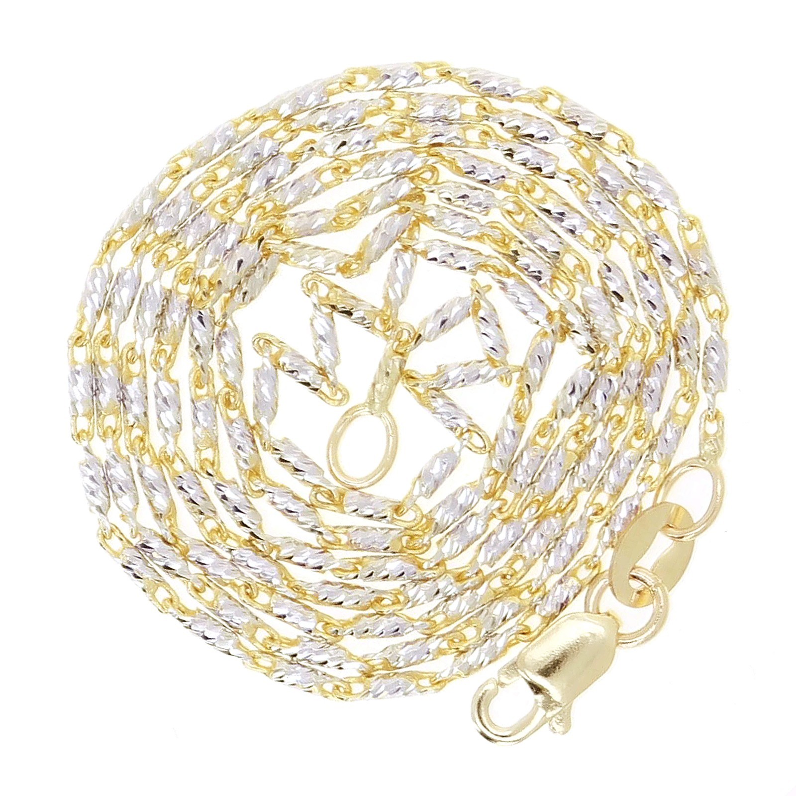 Italian 14k Two-Tone Solid Diamond Cut Raso Chain Necklace 20″ 3.9 grams 1mm