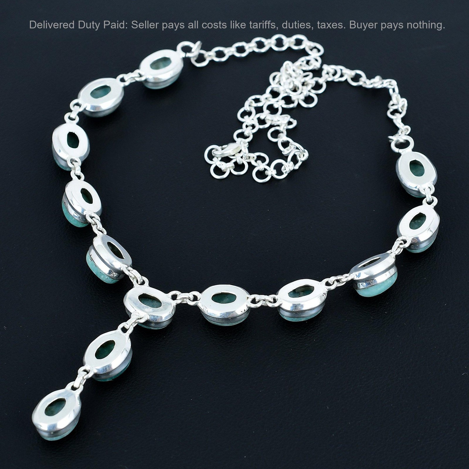 Amazonite Gemstone Unique Chain Handmade Wedding Necklace 925 Sterling Silver