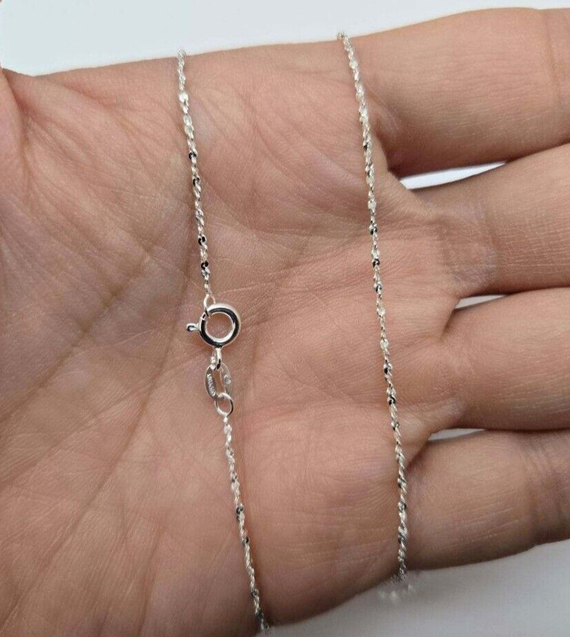 925 Sterling Silver Very Fine Serpentine Chain Necklace Italy Women 1mm 16 Inch