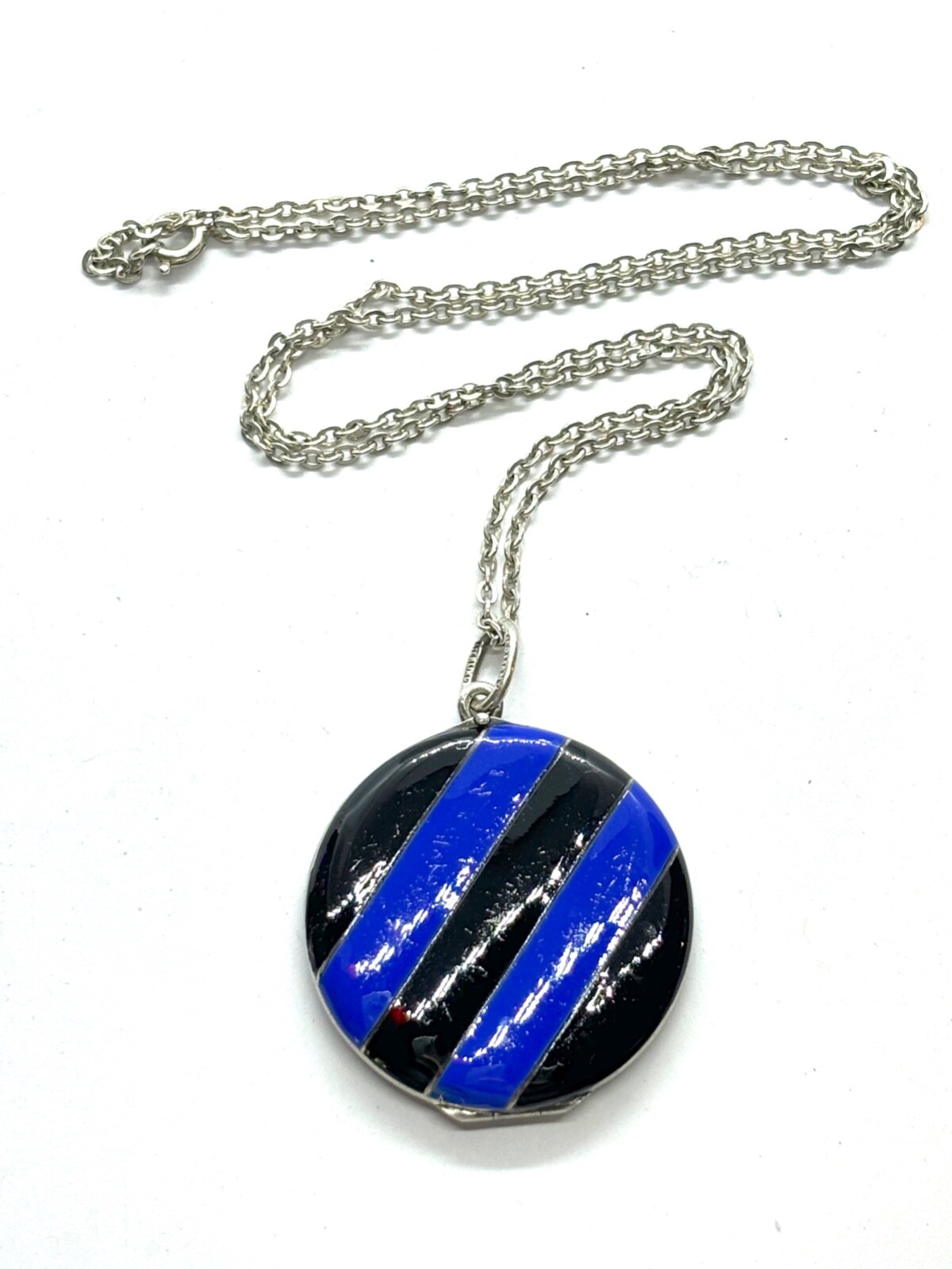 Antique 1900’s German Sterling Silver Enamel Picture Locket Pendant Necklace 16g