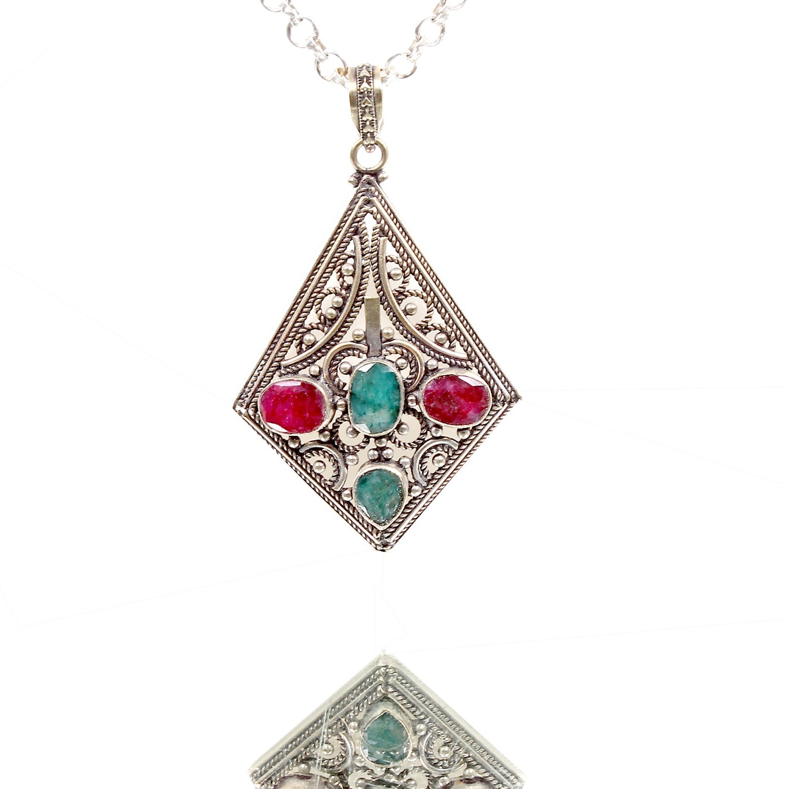 22.5g Multi Color Gems Hand Crafted German Silver Pendant Women Jewelry 3.25inch