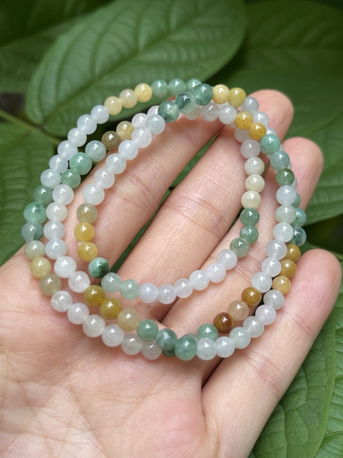 Natural Burmese Type A Jadeite Necklace 50cm Multicolor 4.5mm Beads