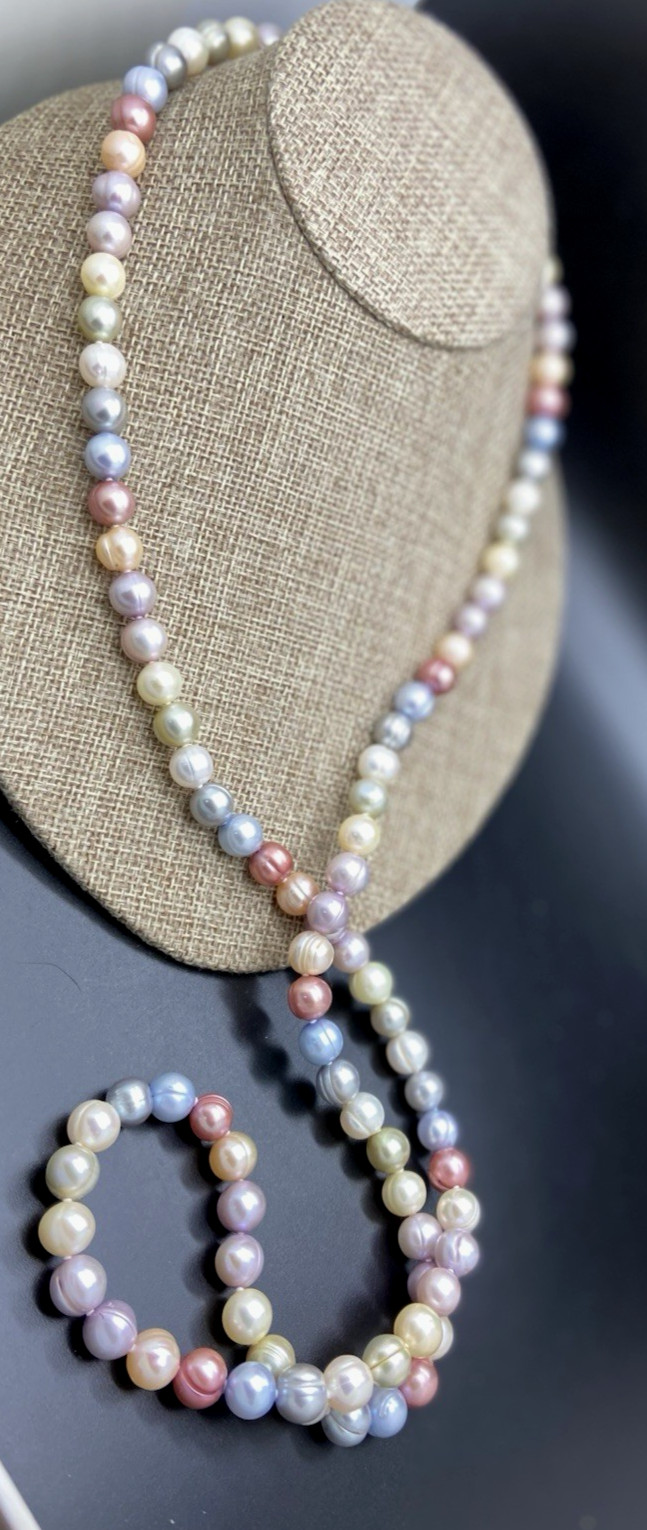 HONORA STERLING SILVER GELATO MULTI COLOR PEARL 36′” NECKLACE NEW IN POUCH