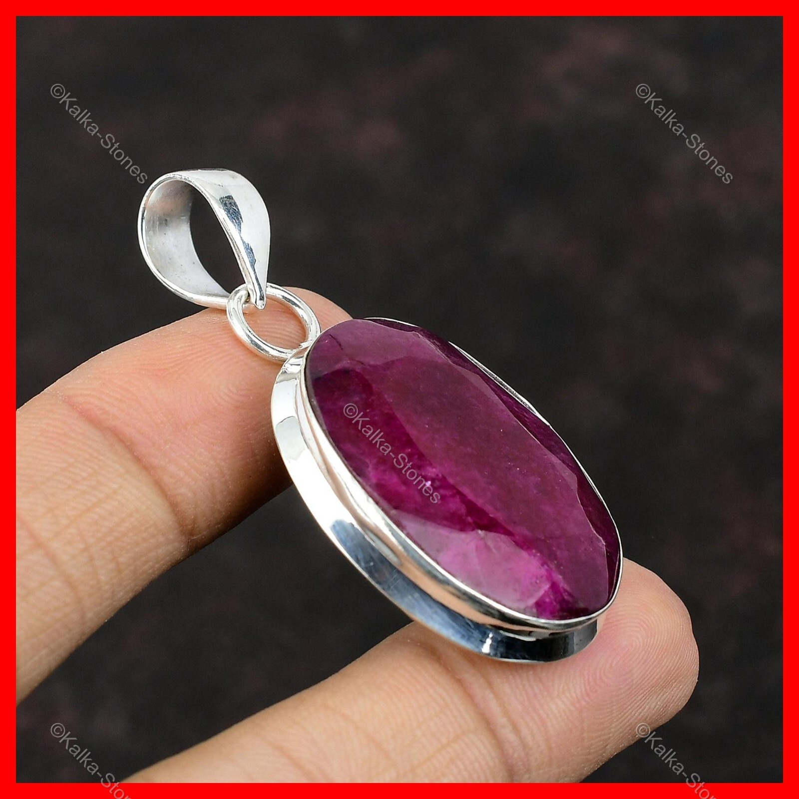 Valentines Sale Kashmir Rubi Gemstone Daughter Bezel Pendant 925 Sterling Silver