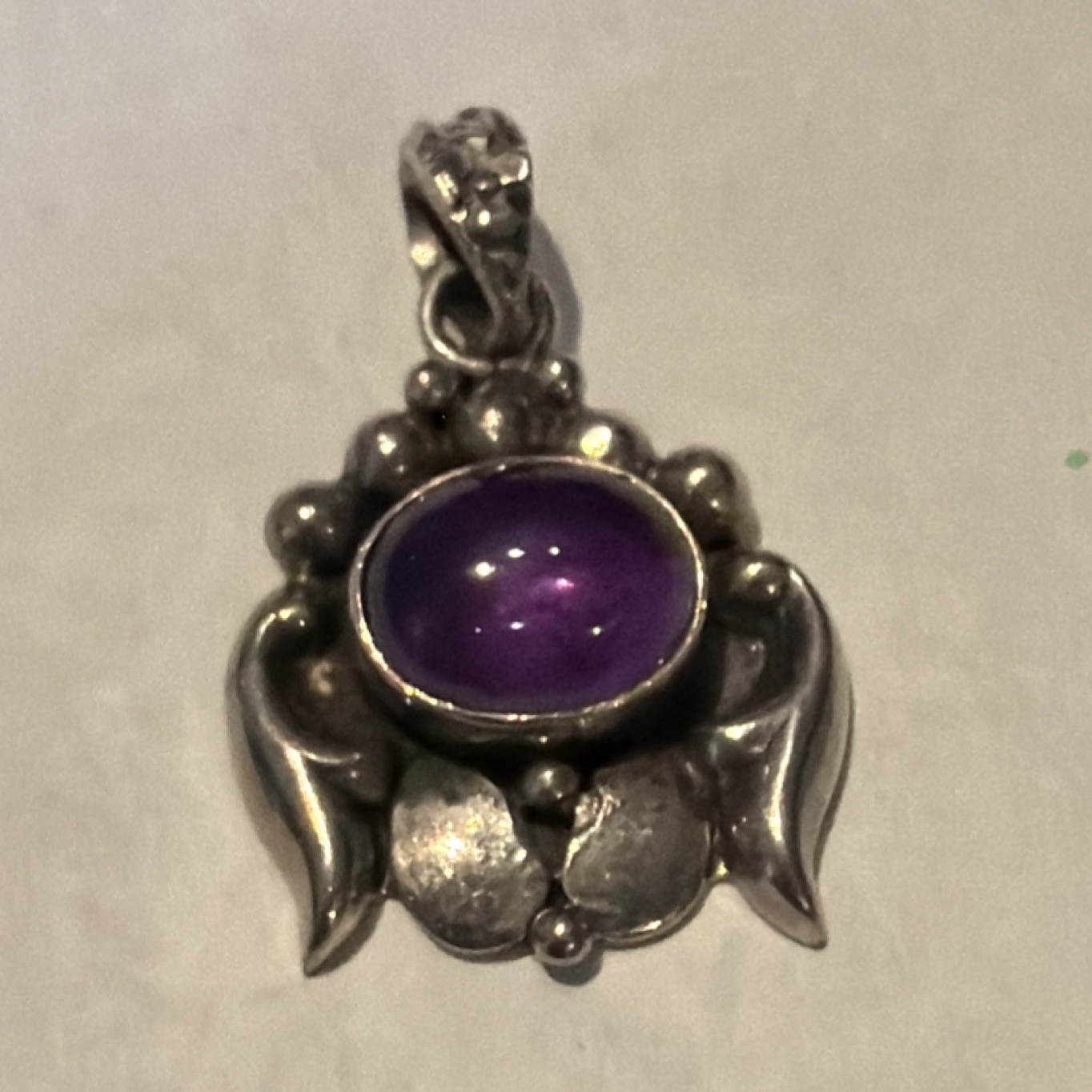 Sterling Silver 925 Amethyst Cabochon Pendant Purple Gemstone Asymmetrical