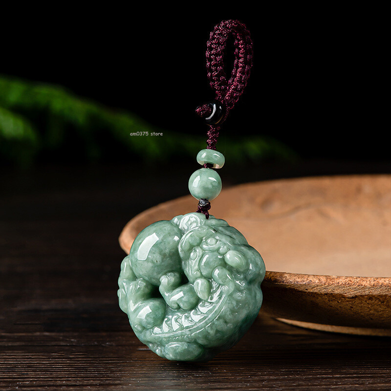100% Natural Grade A Jade Jadeite Key Chain Jade Pixiu Dragon Pendant