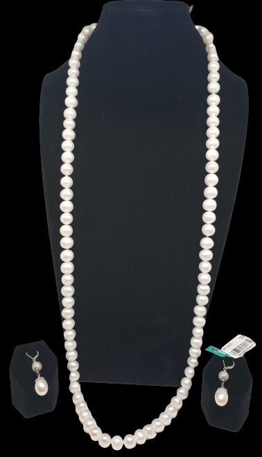 Belle De Mer 36in Cultured Pearl Opaque Endless Strand & Pearl Drop Earrings 