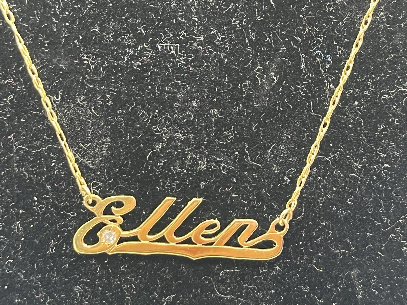14K Solid Gold Flat Vintage Chain Necklace 18” 2 grams “Ellen” Nameplate Diamond