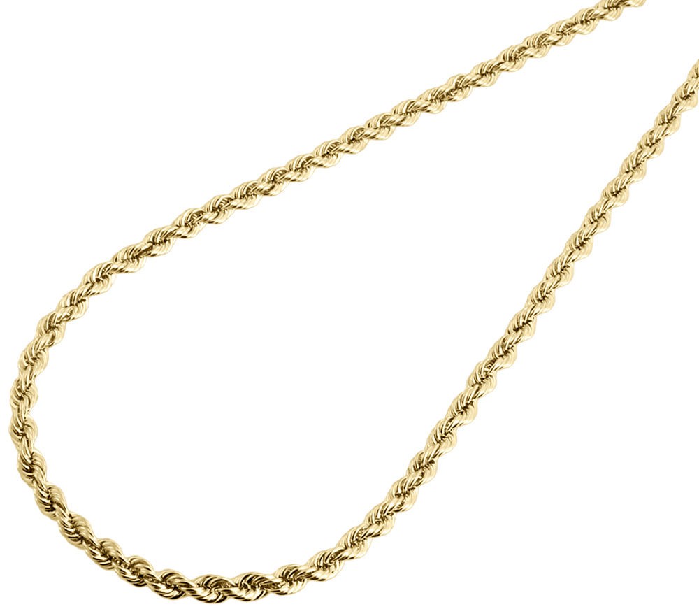 Mens Ladies 1/10th Yellow Gold 4mm Hollow Rope Chain Necklace 18 – 30 Inches
