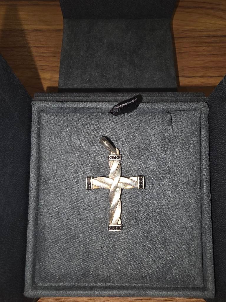 David Yurman Sterling Silver Helios Cross Pendant Amulet with Black Diamonds