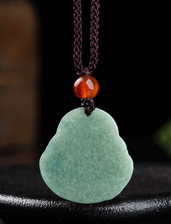 Carved Authentic Burma Green Jade Smile Buddha Pendant Necklace String