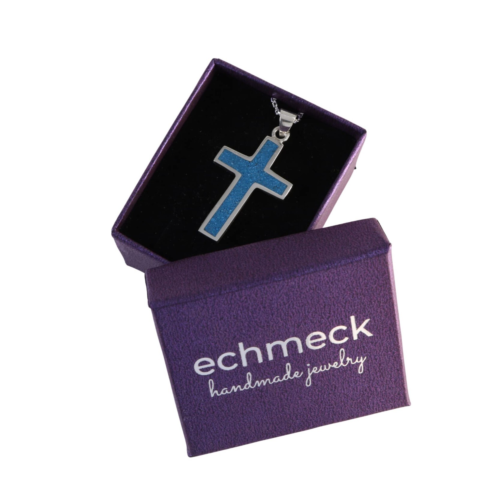 Sterling Silver 925 Blue Turquoise Cross Pendant for Men & Women- No Chain