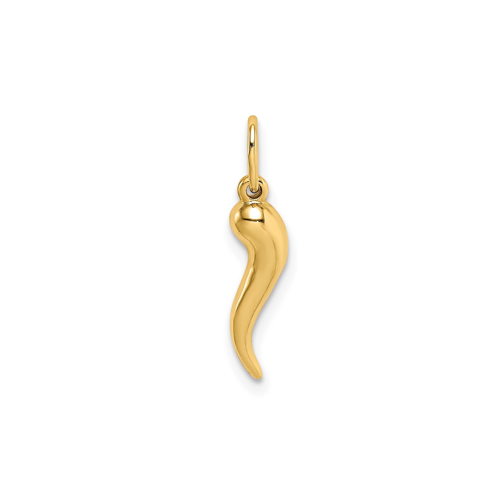 14k Yellow Gold Hollow Italian Horn Cornicello Pendant Charm 13.5mm